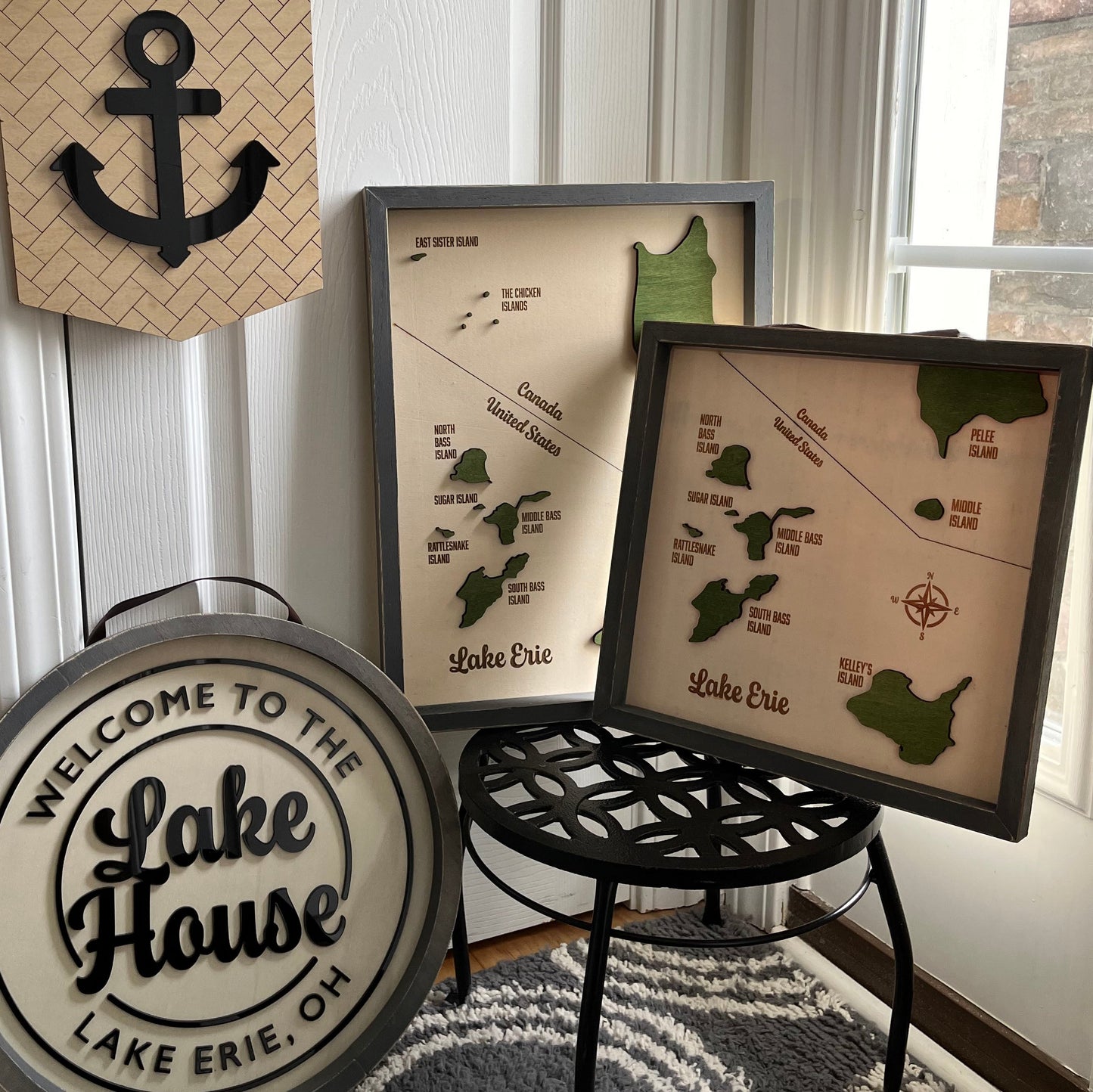 Lake Erie Islands Decor Framed Wood Sign