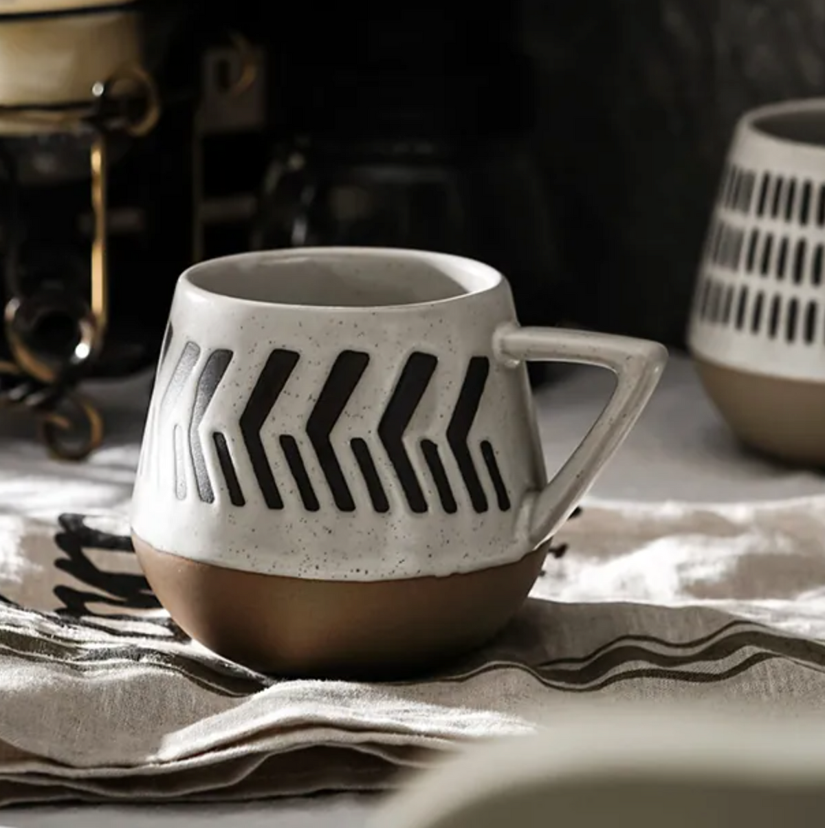 Retro Stoneware Ceramic Mug - Triangles