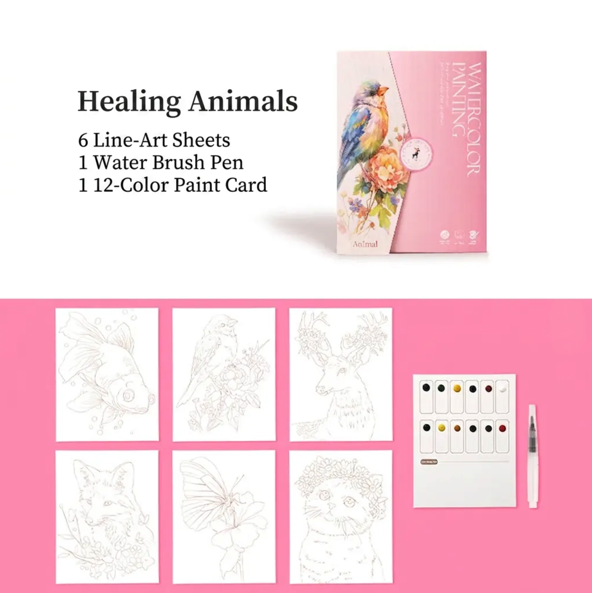 DIY watercolor painting sheet - Healing animals