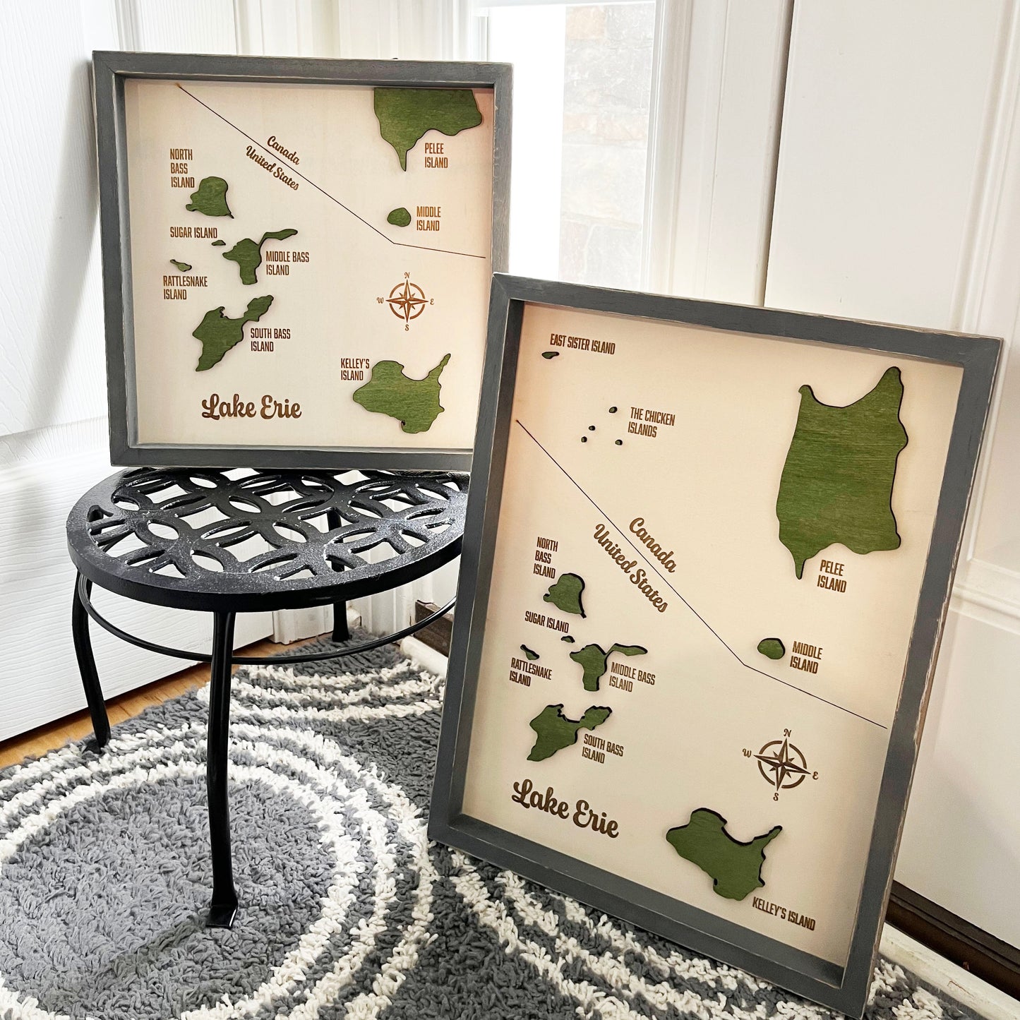 Lake Erie Islands Decor Framed Wood Sign