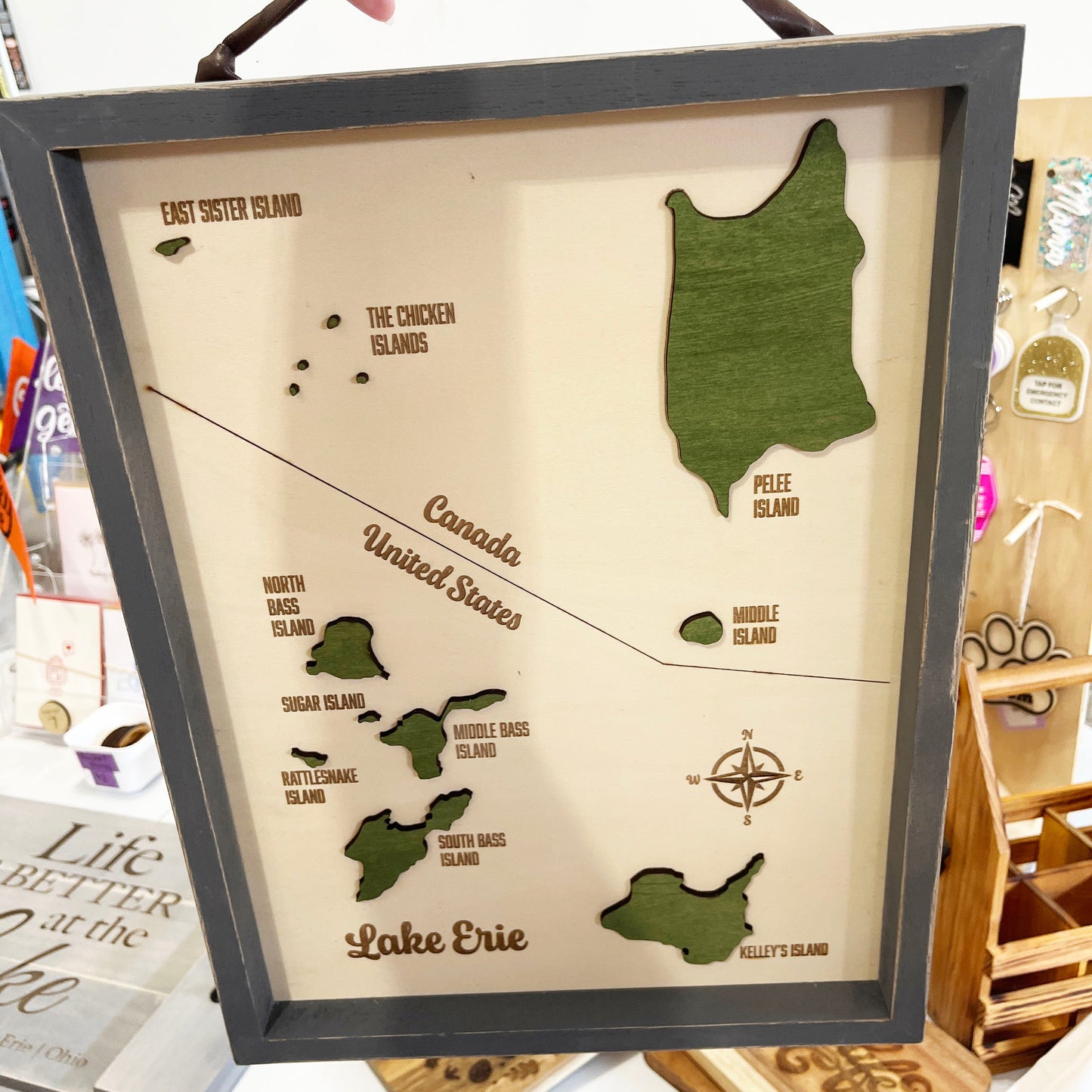 Lake Erie Islands Decor Framed Wood Sign