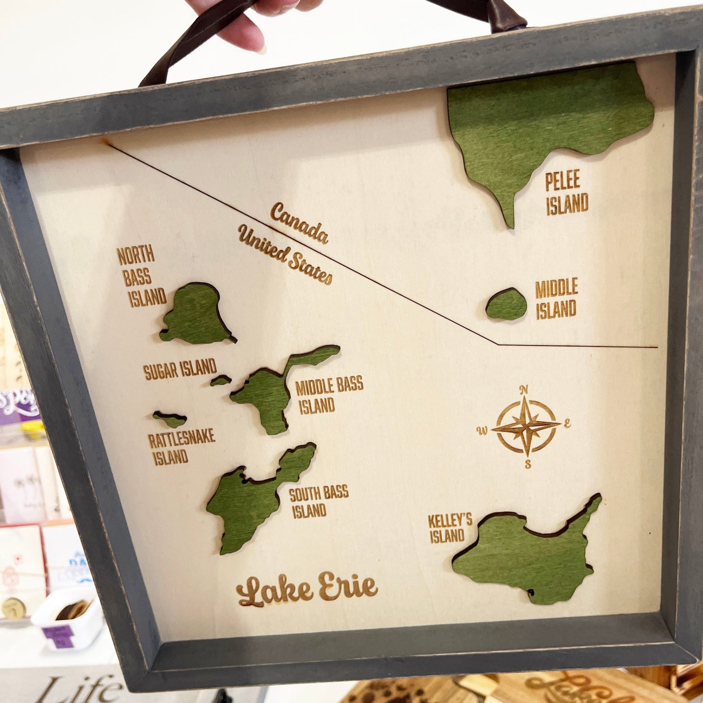 Lake Erie Islands Decor Framed Wood Sign