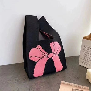 Wrist Knot Tote Bag - Black Pink Bow