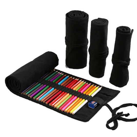 Canvas Pencil Roll Case - Black