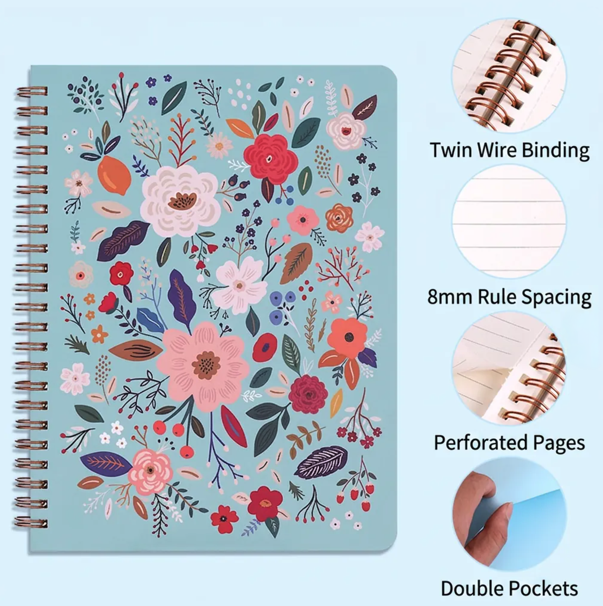 A5 Spiral Notebook - Floral Teal
