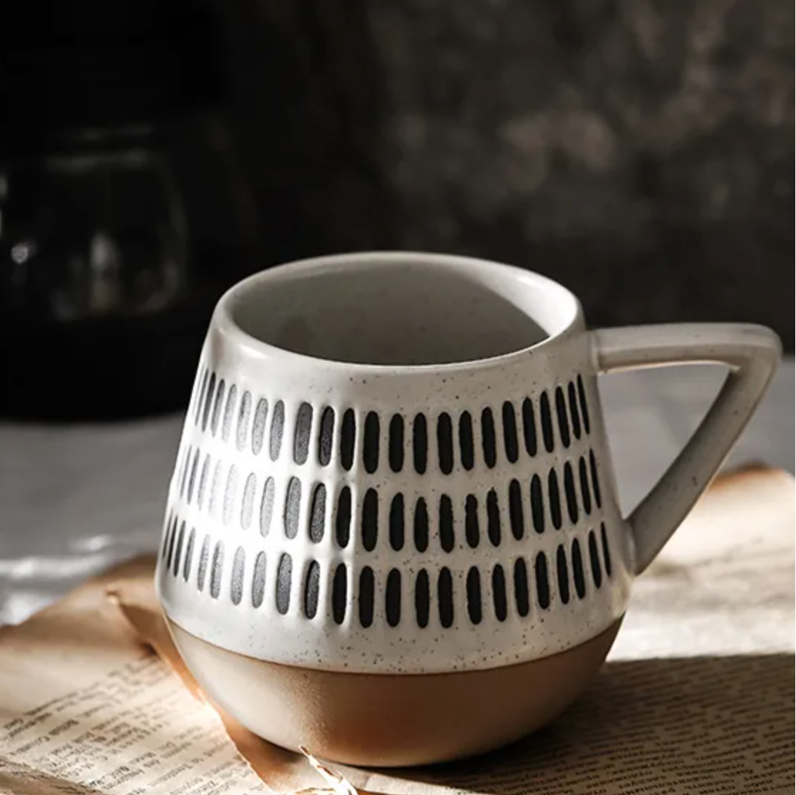 Retro Stoneware Ceramic Mug - Lines