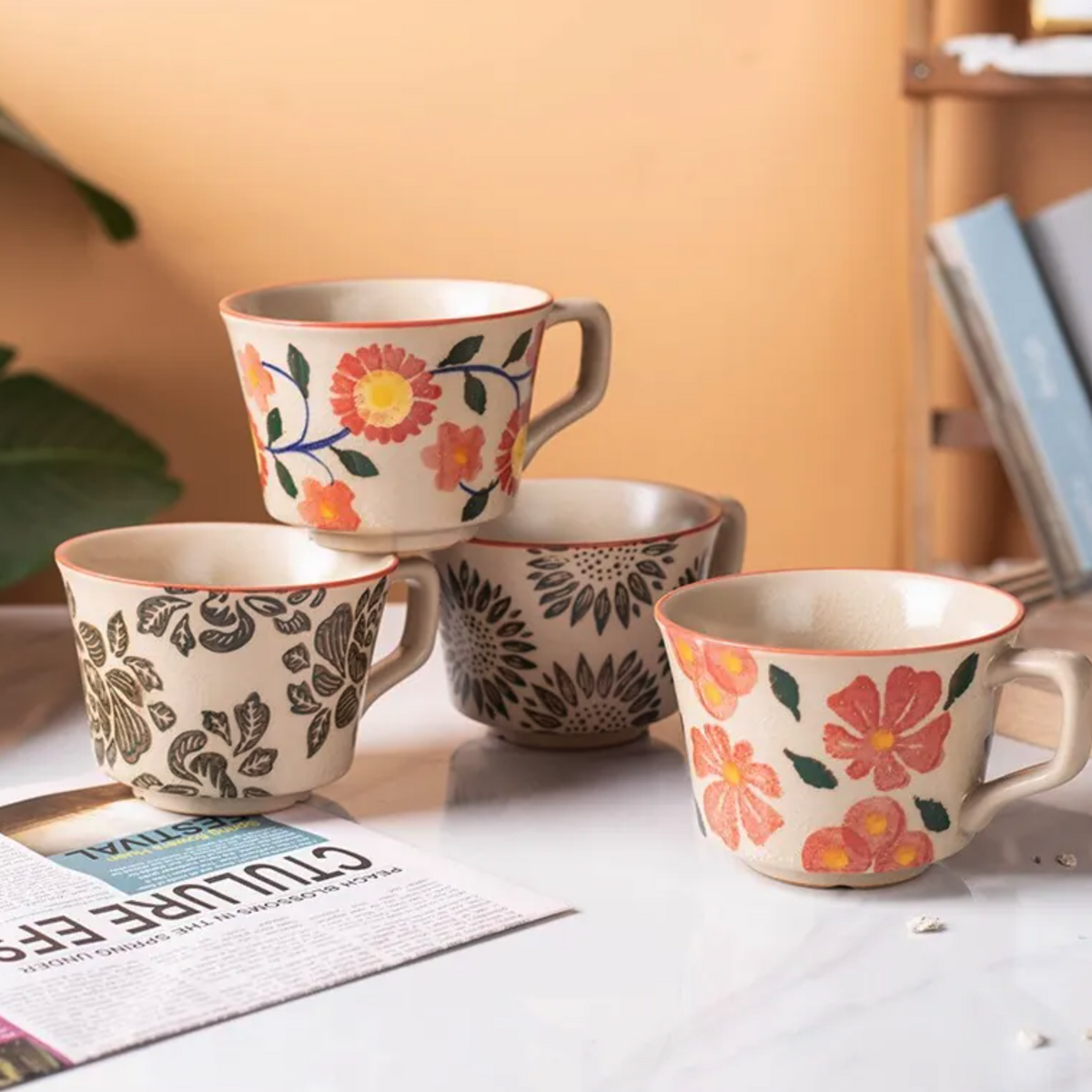 Vintage Hand-Painted Floral Ceramic Mug - Samples