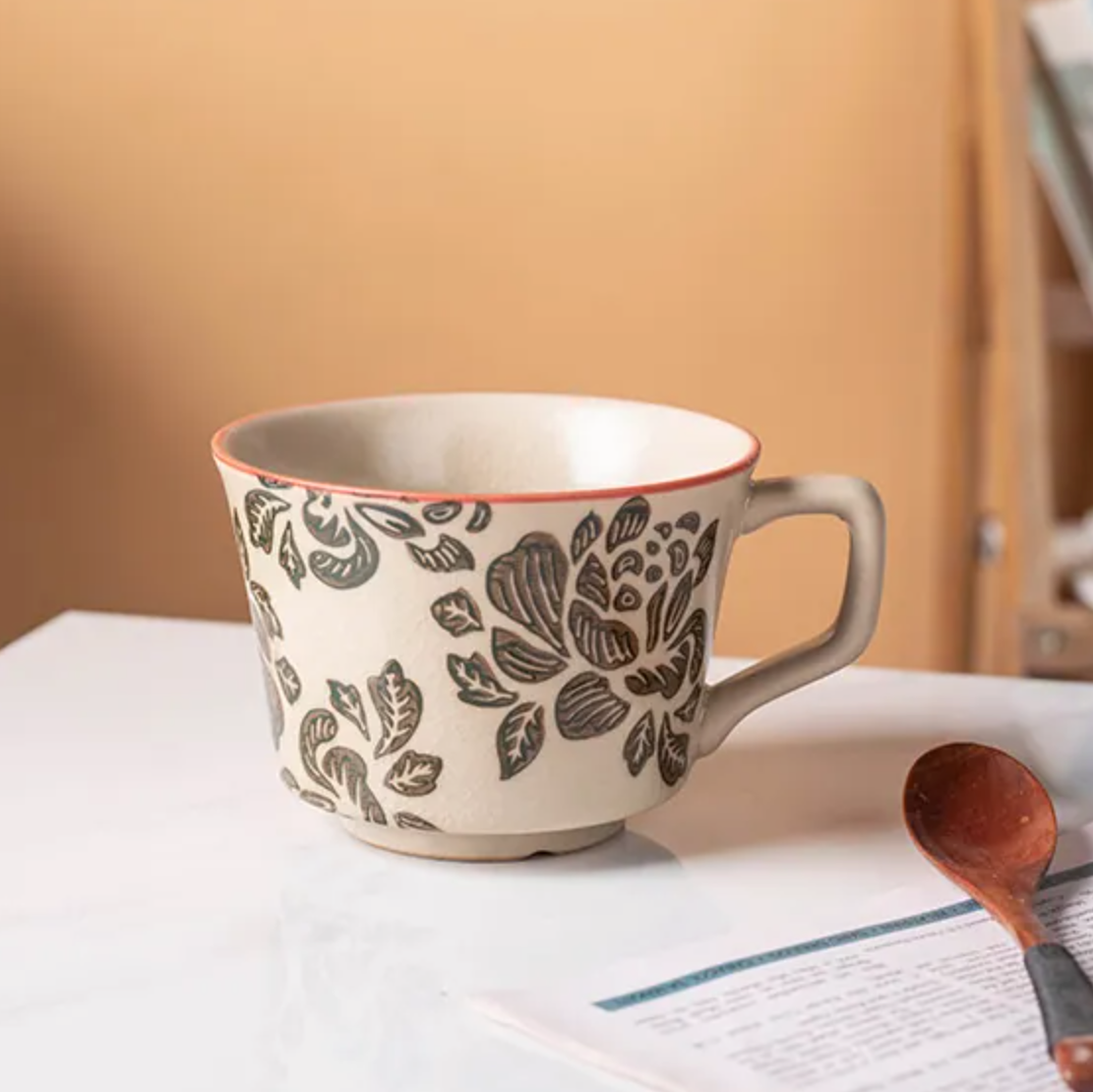 Vintage Hand-Painted Floral Ceramic Mug - Flower