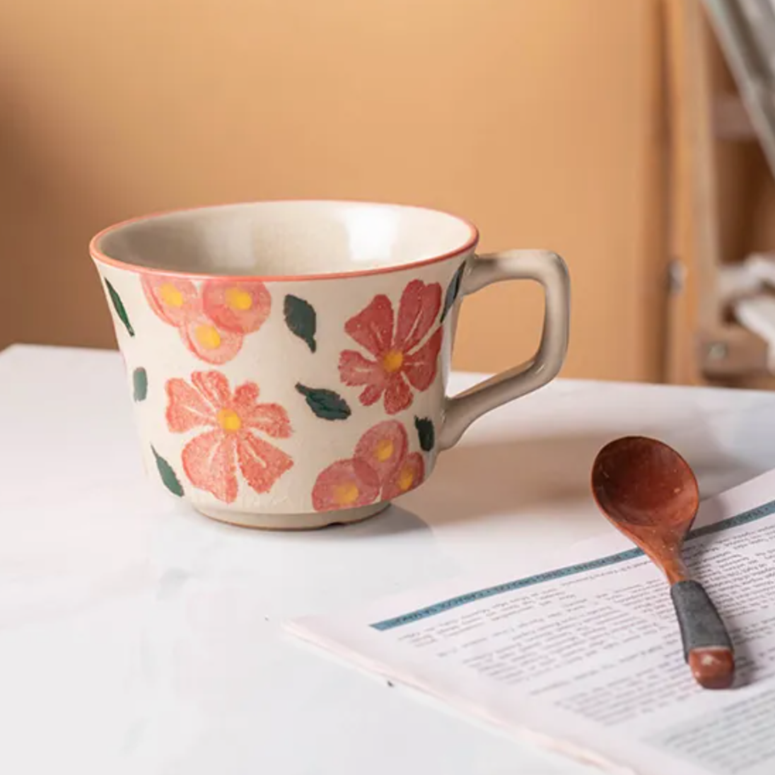 Vintage Hand-Painted Floral Ceramic Mug - Flower