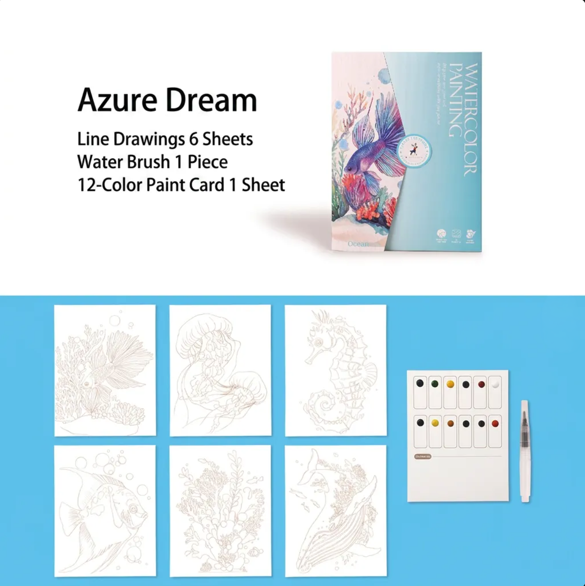 DIY watercolor painting sheet - azure dream
