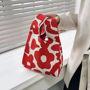 Wrist Knot Tote Bag - Red Flowers